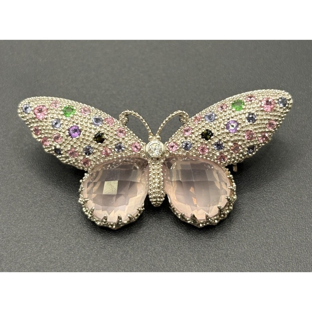 EUC Sterling Silver Rose Quartz Gemstone Butterfly Brooch Pin 15 Grams E13
